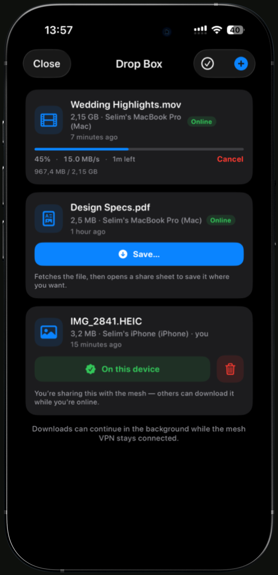 Mesh Drop Box — share files across the mesh